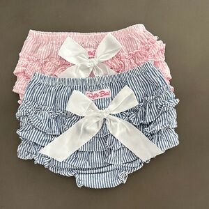 Ruffle Butts Pink and Blue Striped Bloomers Set
